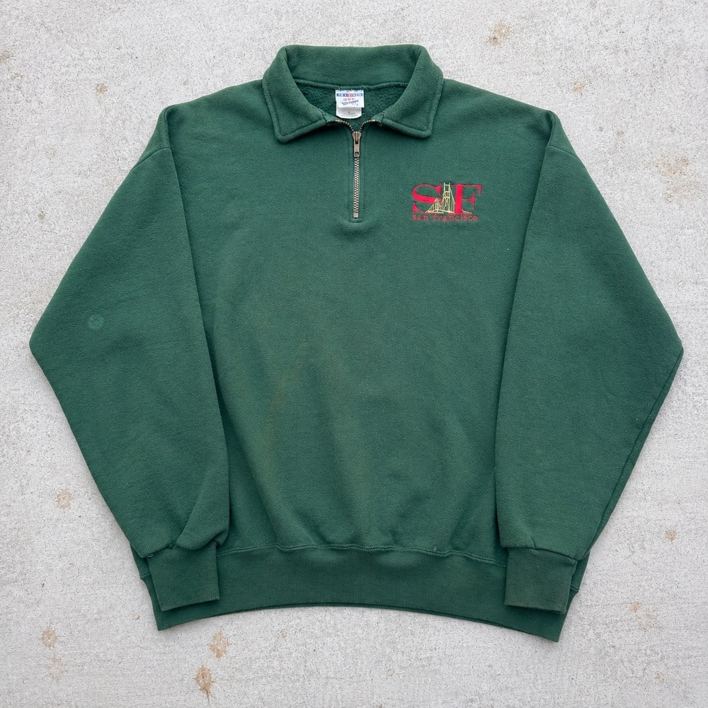 Vintage 90s Jerzees San Francisco Quarter Zip Green Mens XL Pullover